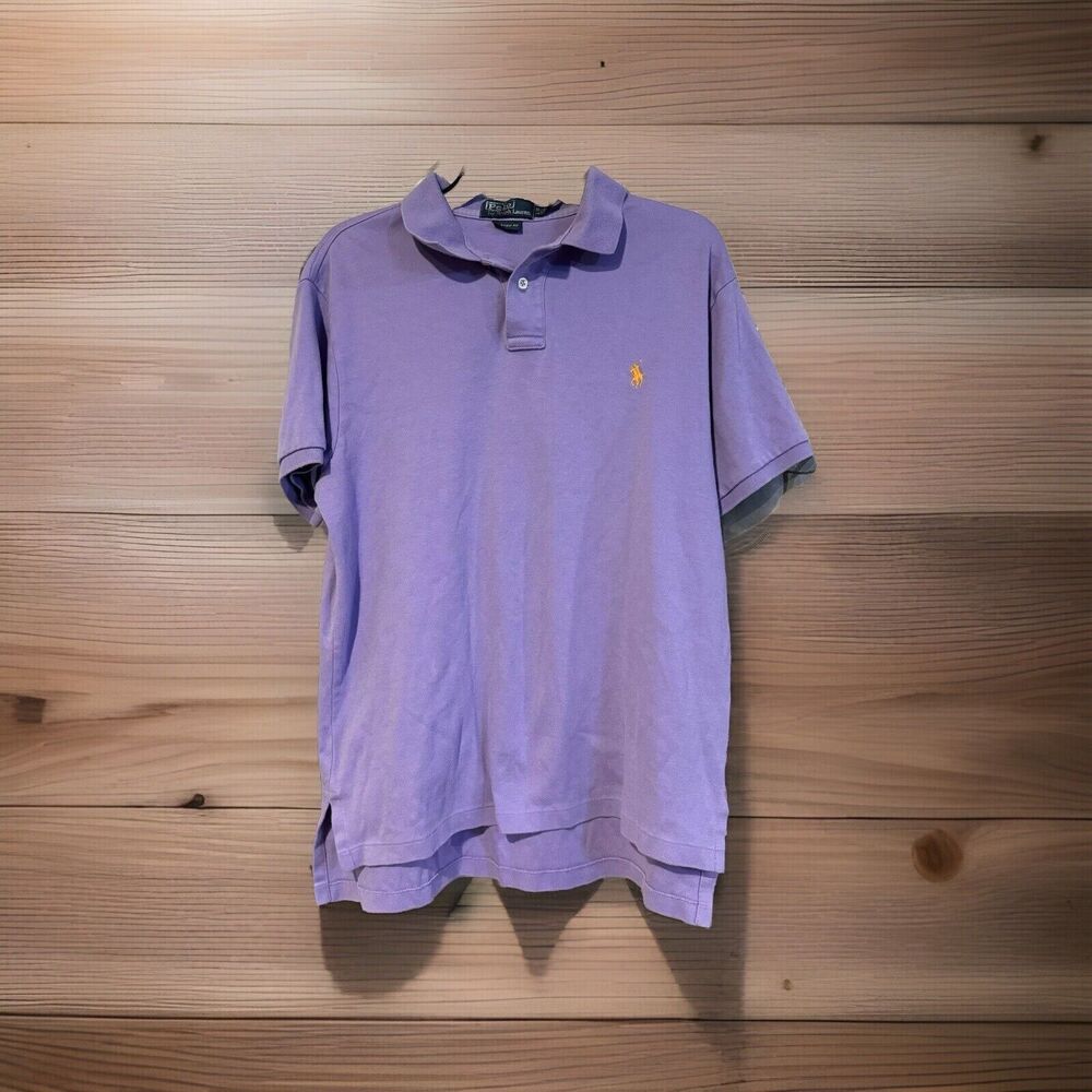 Polo Ralph Lauren Mens Large Purple Pique Mesh Polo Shirt Orange Pony Logo